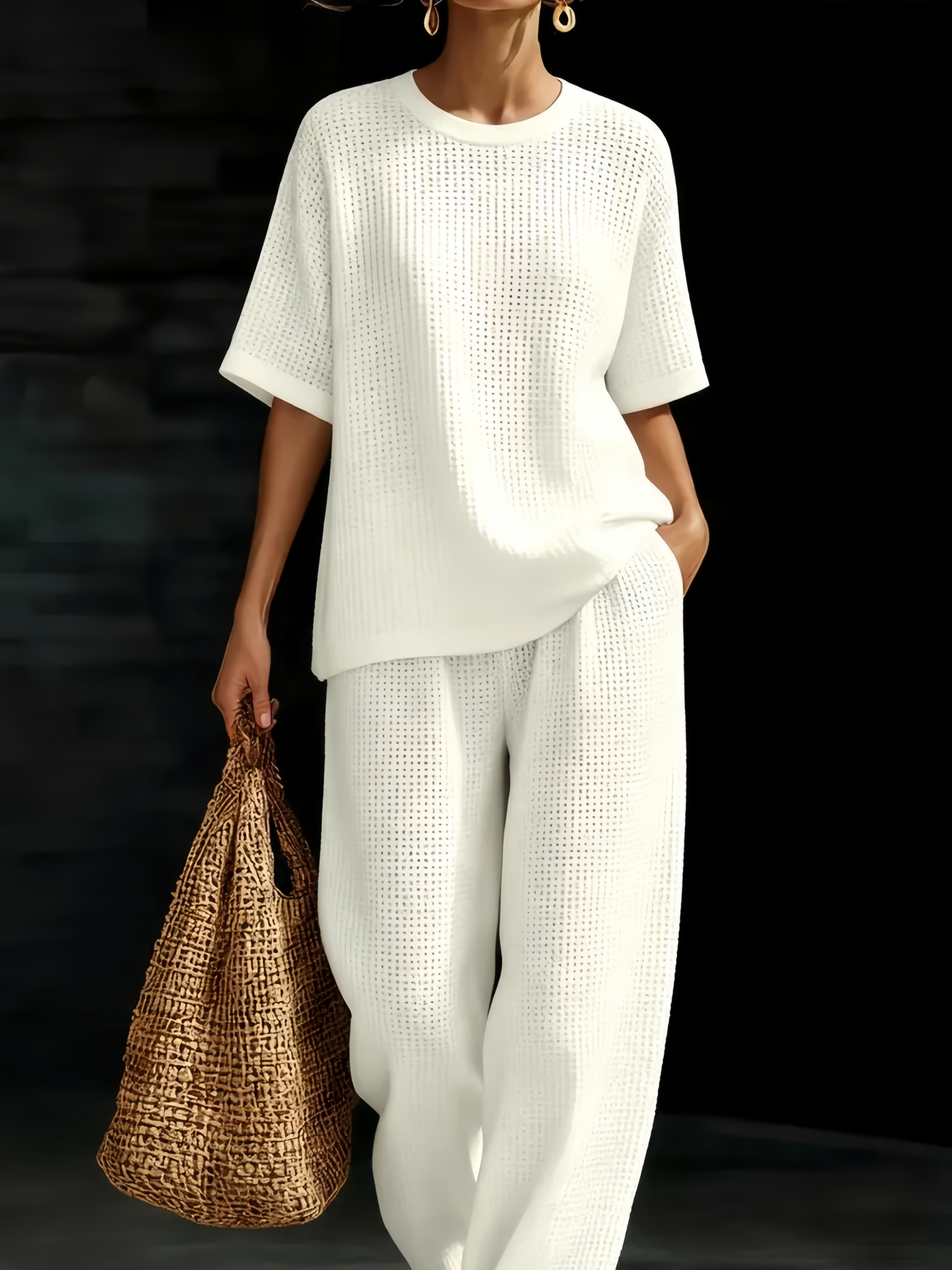 New Arrivals🔥Women’s Crewneck Waffle Two-Piece Set-retrostrom