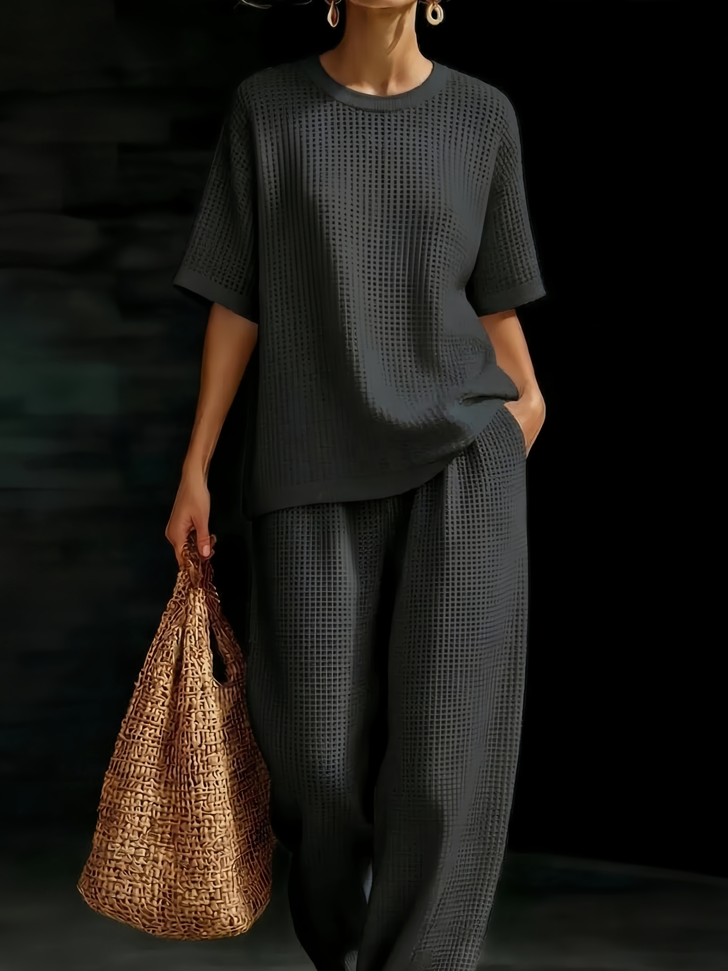 New Arrivals🔥Women’s Crewneck Waffle Two-Piece Set-retrostrom