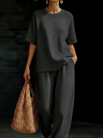 New Arrivals🔥Women’s Crewneck Waffle Two-Piece Set-retrostrom