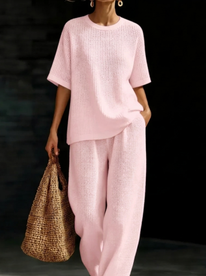 New Arrivals🔥Women’s Crewneck Waffle Two-Piece Set-retrostrom