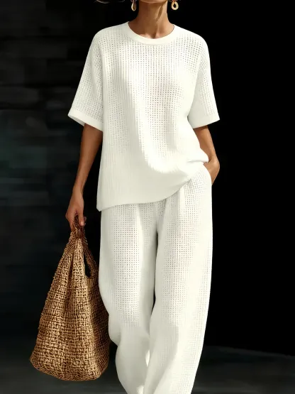 New Arrivals🔥Women’s Crewneck Waffle Two-Piece Set-retrostrom