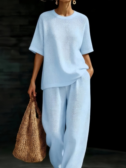 New Arrivals🔥Women’s Crewneck Waffle Two-Piece Set-retrostrom