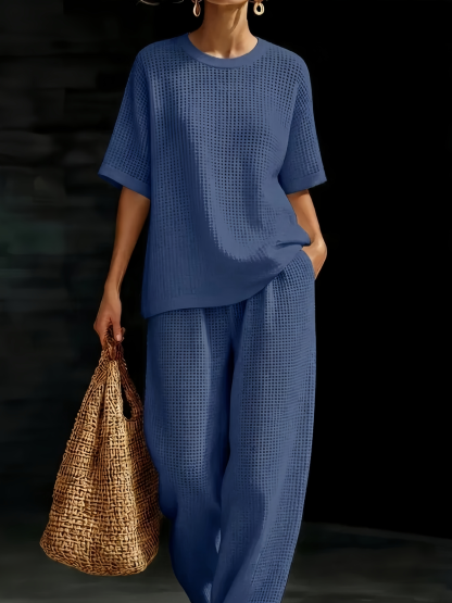 New Arrivals🔥Women’s Crewneck Waffle Two-Piece Set-retrostrom