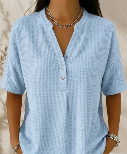New Arrivals🔥Women’s Casual Loose Henley Waffle-knit T-shirt
