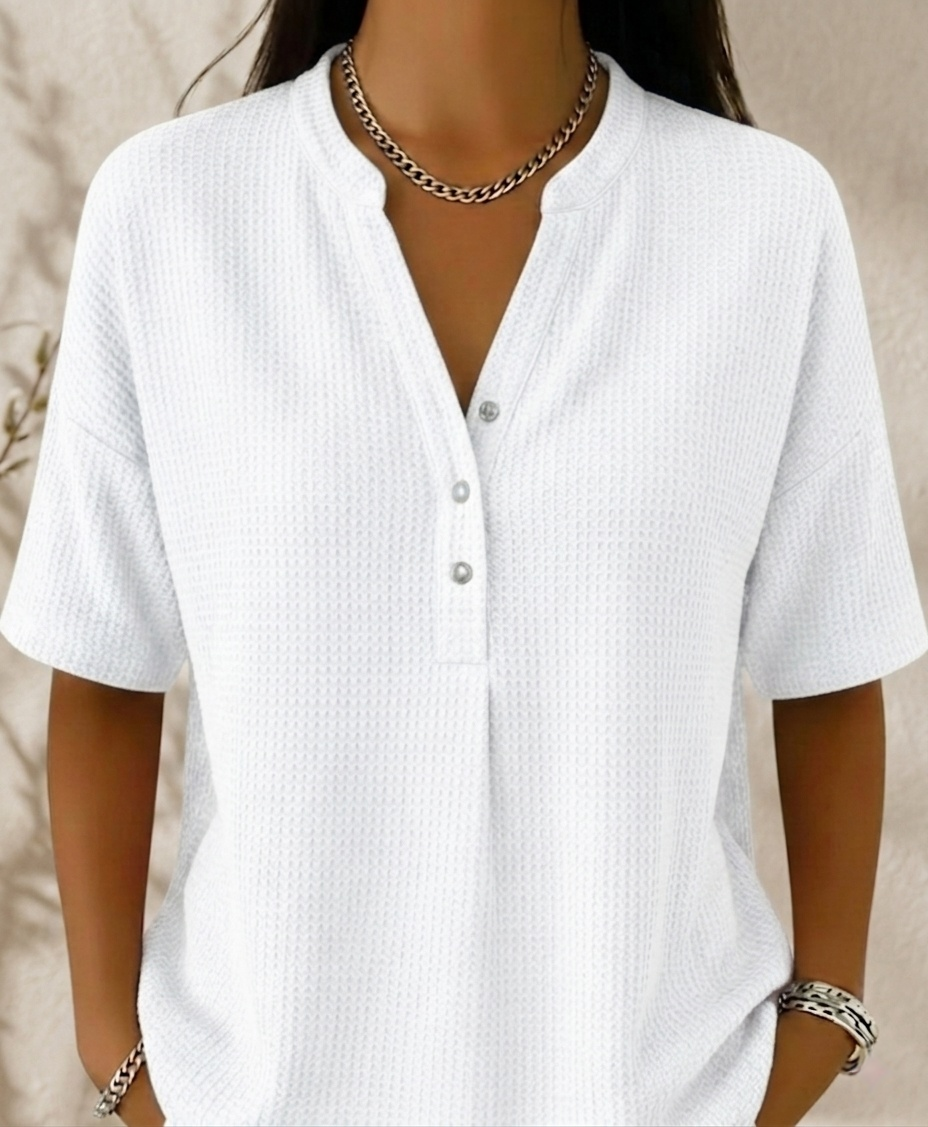 New Arrivals🔥Women’s Casual Loose Henley Waffle-knit T-shirt