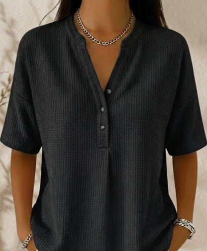 New Arrivals🔥Women’s Casual Loose Henley Waffle-knit T-shirt