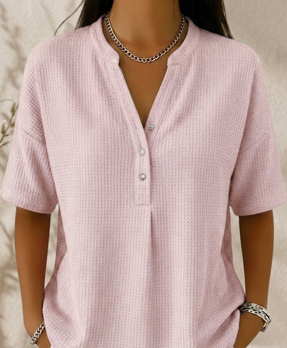 New Arrivals🔥Women’s Casual Loose Henley Waffle-knit T-shirt