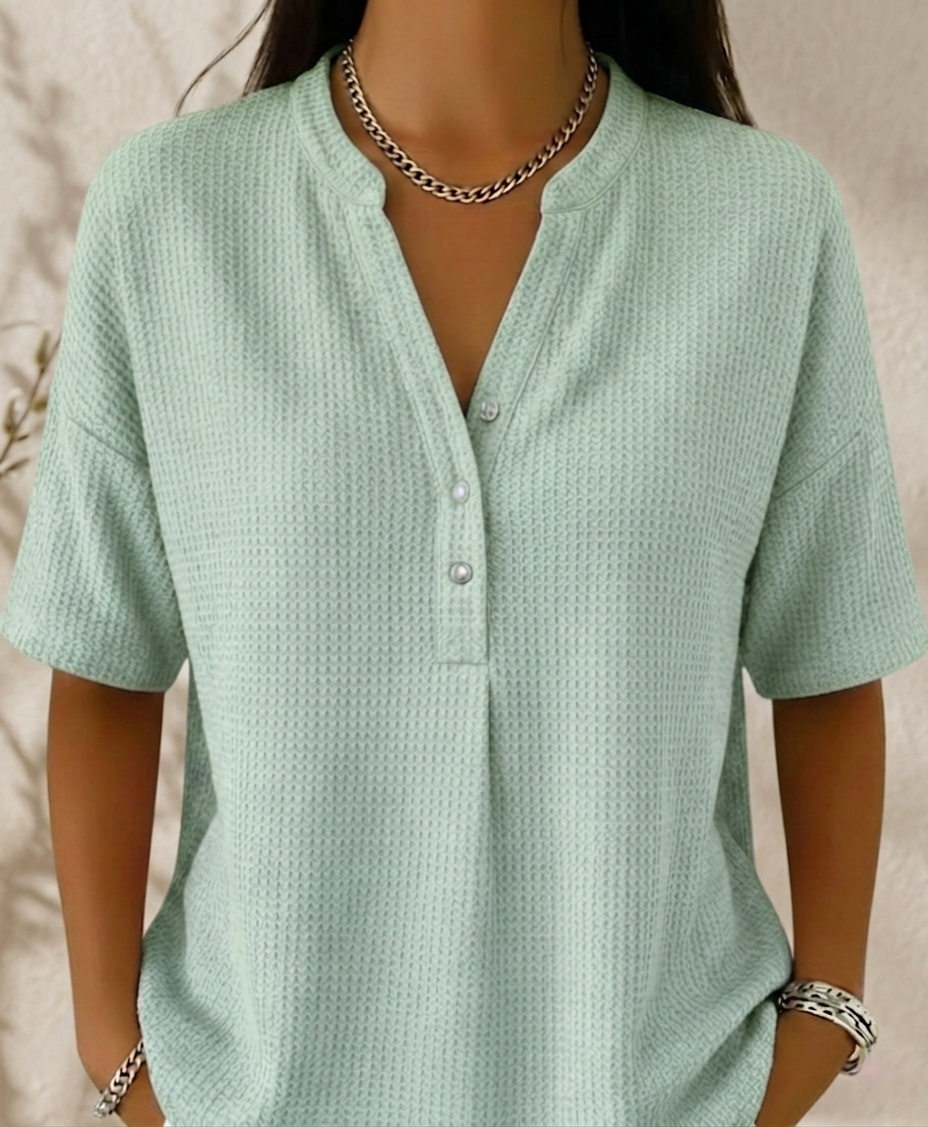 New Arrivals🔥Women’s Casual Loose Henley Waffle-knit T-shirt