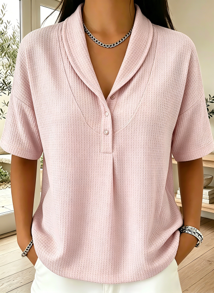 New Arrivals🔥Women’s Casual Loose Shawl Collar Waffle-knit T-shirt