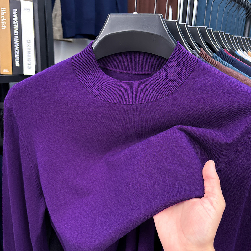 2025 Autumn and Winter Men's Stand Collar Cashmere Casual T-shirt-retrostrom