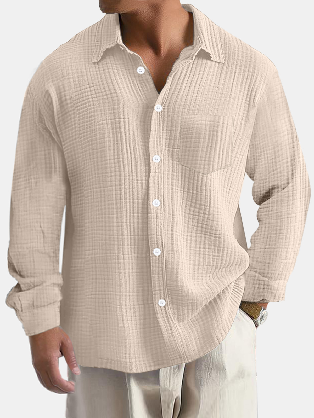 Men's Casual Everyday Puff Wrinkle Pocket Long Sleeve Shirt-retrostrom