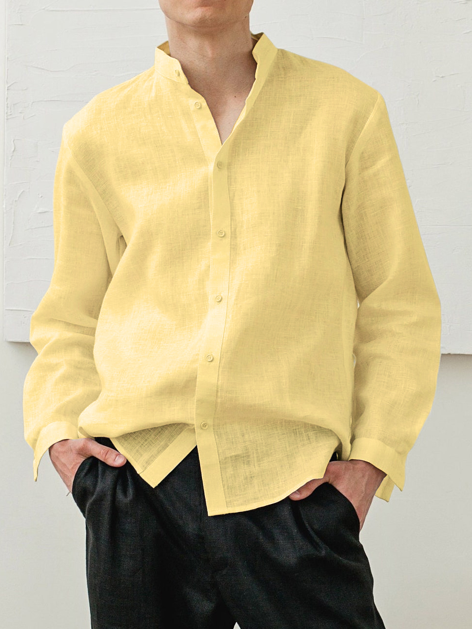 Men's Cotton And Linen Classic Casual Stand-up Collar Long-sleeved Shirt-retrostrom