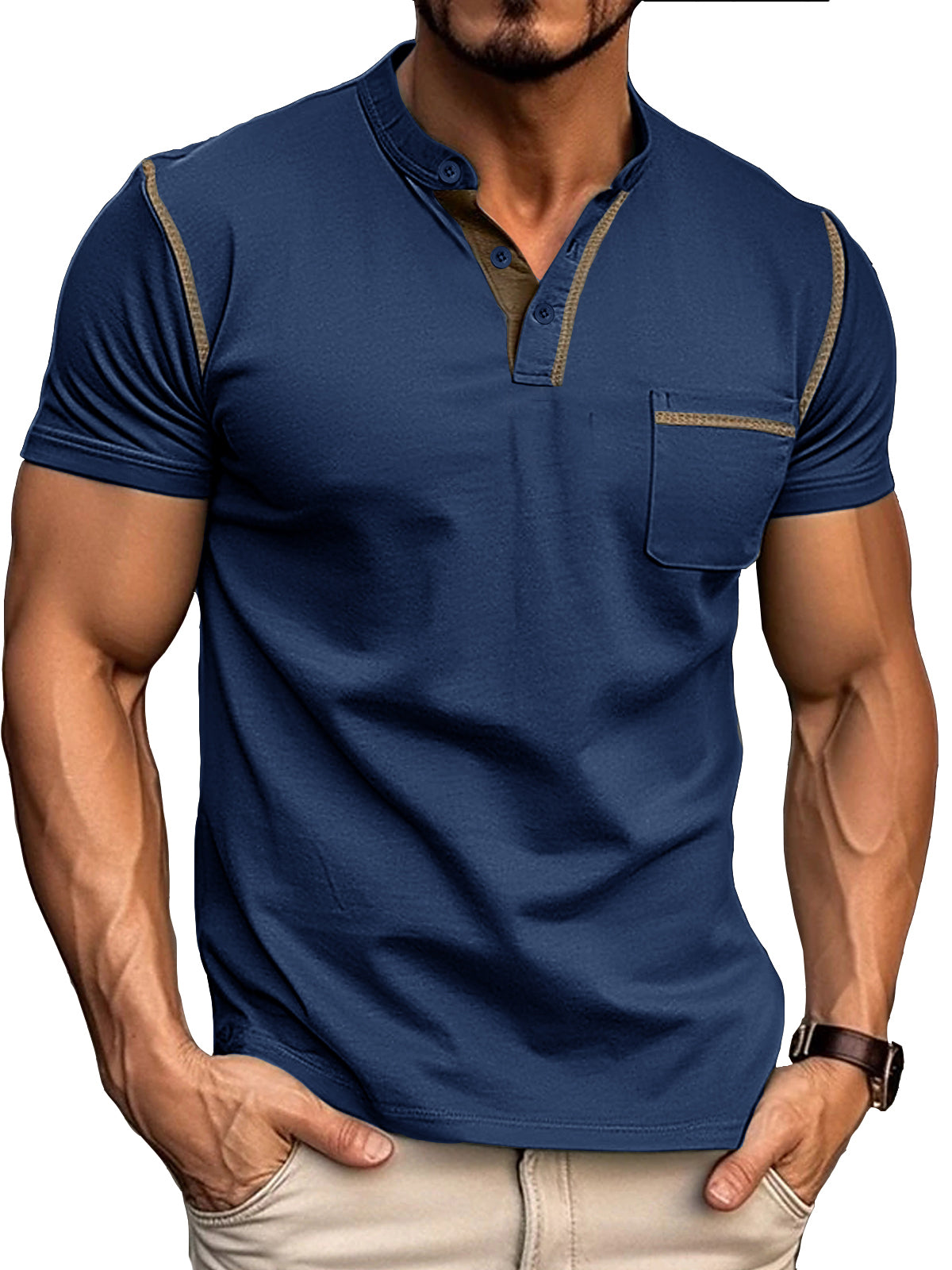Men's Fashion Cotton Short Sleeve Henley Shirt-retrostrom