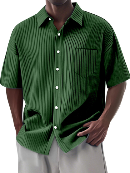 Men's Simple Daily Solid Color Vertical Pit Lapel Short-sleeved Shirt-retrostrom