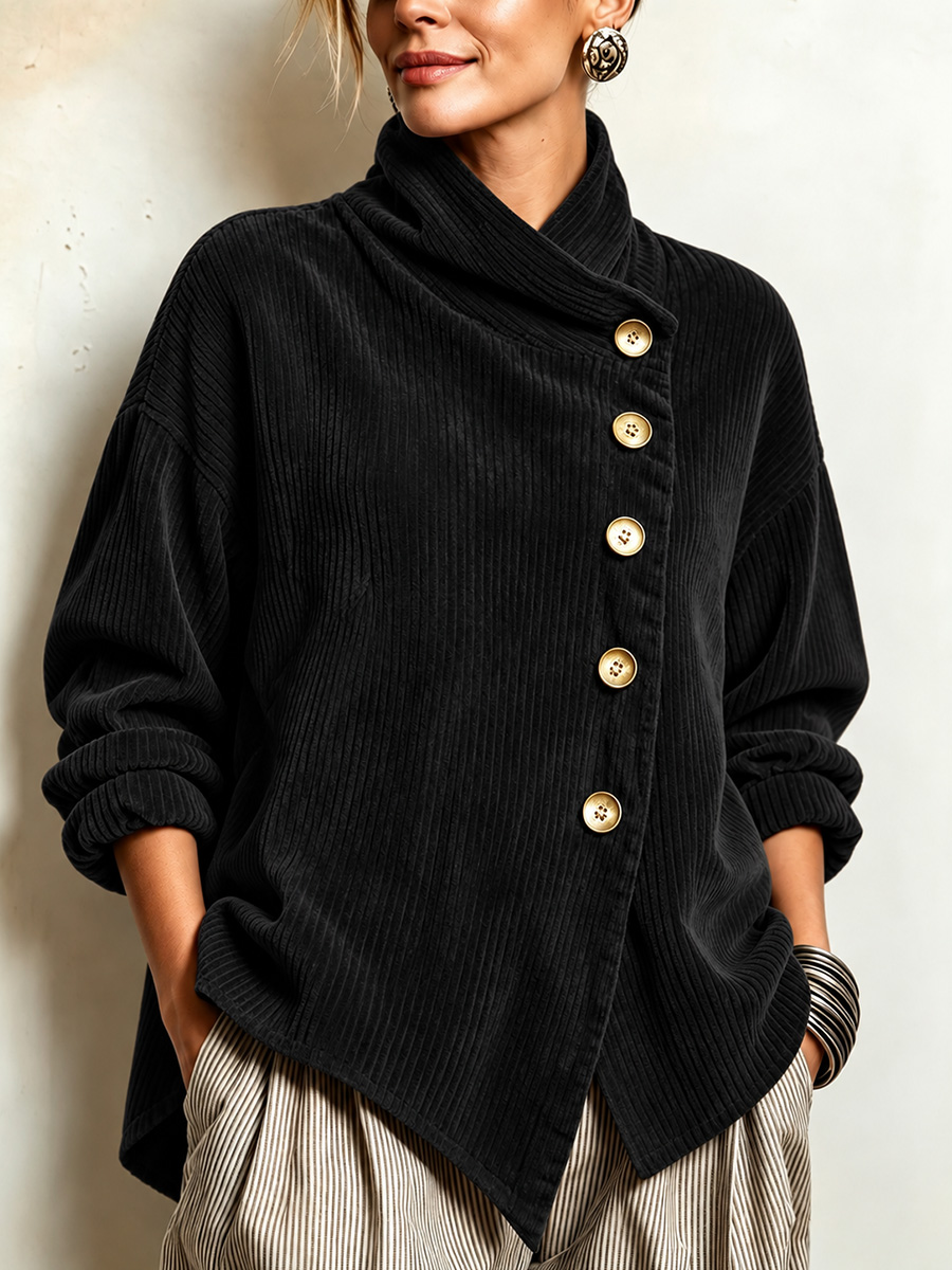 New Arrivals🔥 Chic High Funnel Neck Asymmetric Corduroy Top