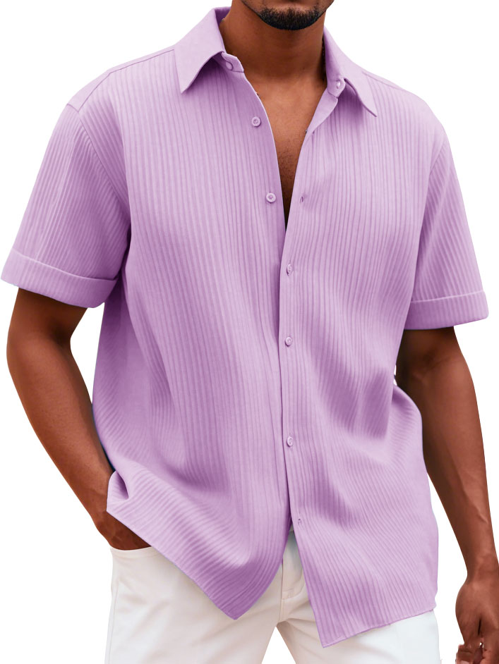 Men's Fashionable Casual Pitted Fabric Short-Sleeved Shirt-retrostrom