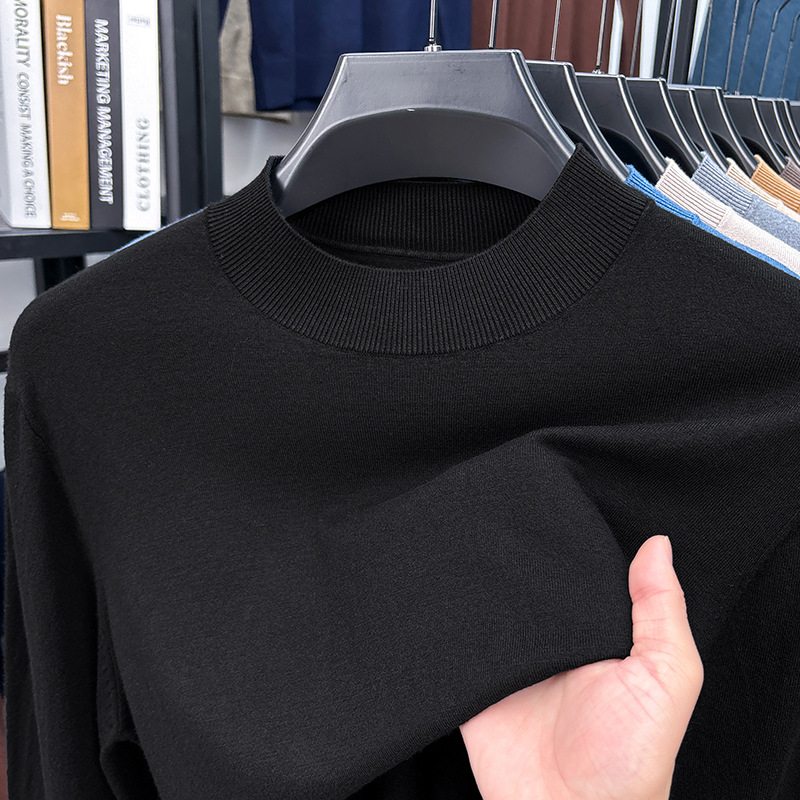 2025 Autumn and Winter Men's Stand Collar Cashmere Casual T-shirt-retrostrom