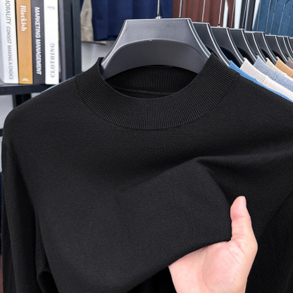 2025 Autumn and Winter Men's Stand Collar Cashmere Casual T-shirt-retrostrom