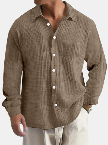 Men's Casual Everyday Puff Wrinkle Pocket Long Sleeve Shirt-retrostrom
