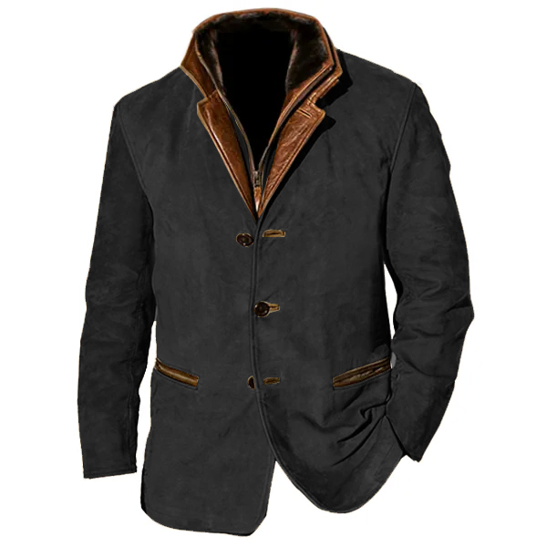 Men's Vintage Carlsbad Calfskin Leather Blazer With Merino Shearling Collar-retrostrom