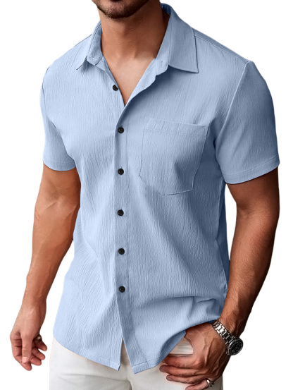 Men's Casual Pleated Solid Pocket Short Sleeve Shirt-retrostrom