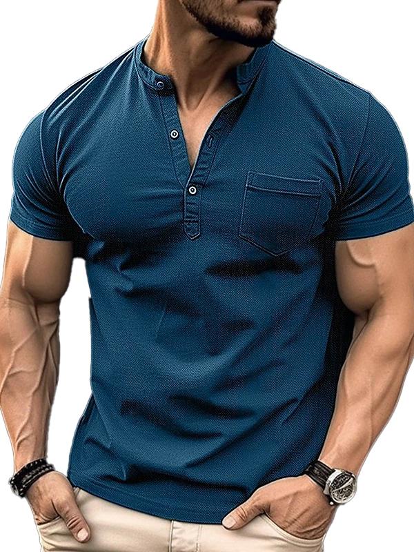 Men's Short Sleeve Henley Shirt Tee-retrostrom
