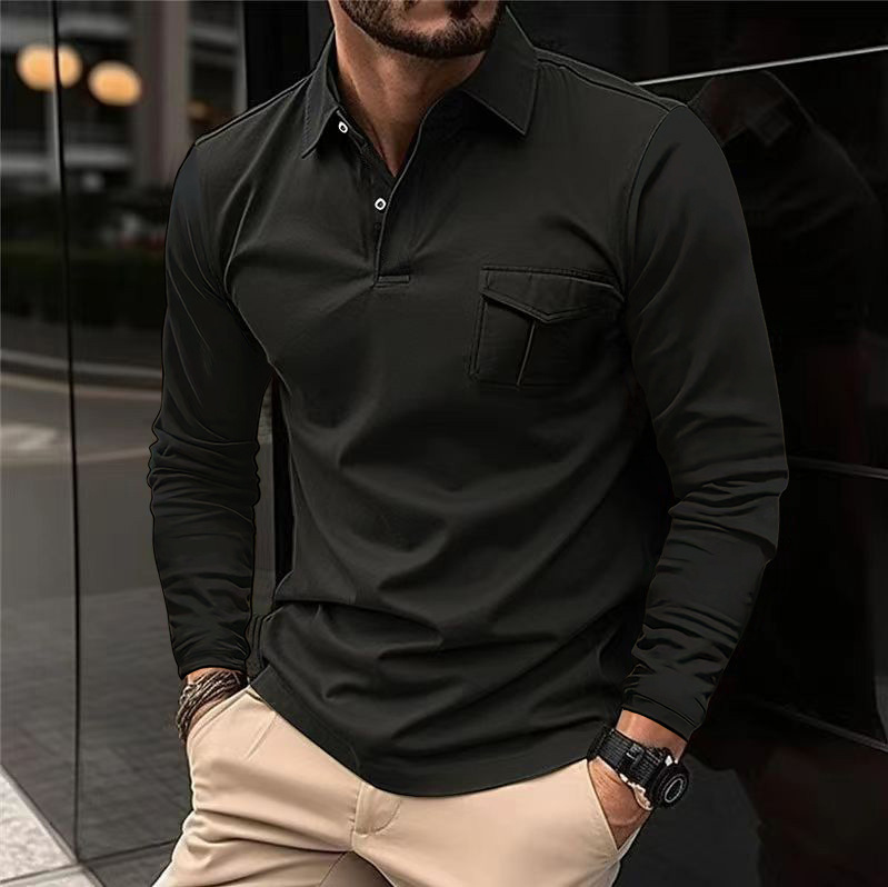 Men's Casual Lapel Polo Long Sleeve Shirt-retrostrom