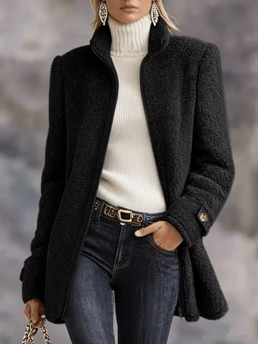 CLEARANCE SALE🔥 Casual Solid Color Long Sleeve High Neck Women'S Versatile Plush Coat-retrostrom