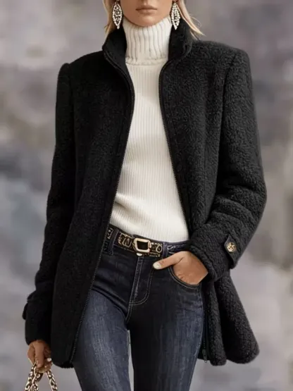 CLEARANCE SALE🔥 Casual Solid Color Long Sleeve High Neck Women'S Versatile Plush Coat-retrostrom