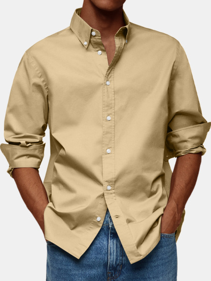 Men's Retro Solid Color Casual Lapel Comfortable Long Sleeve Shirt-retrostrom