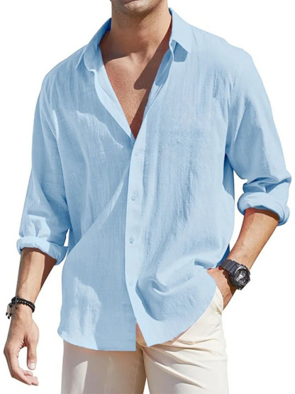 Men's Casual Loose Basic Cotton And Linen Long-sleeved Shirt-retrostrom
