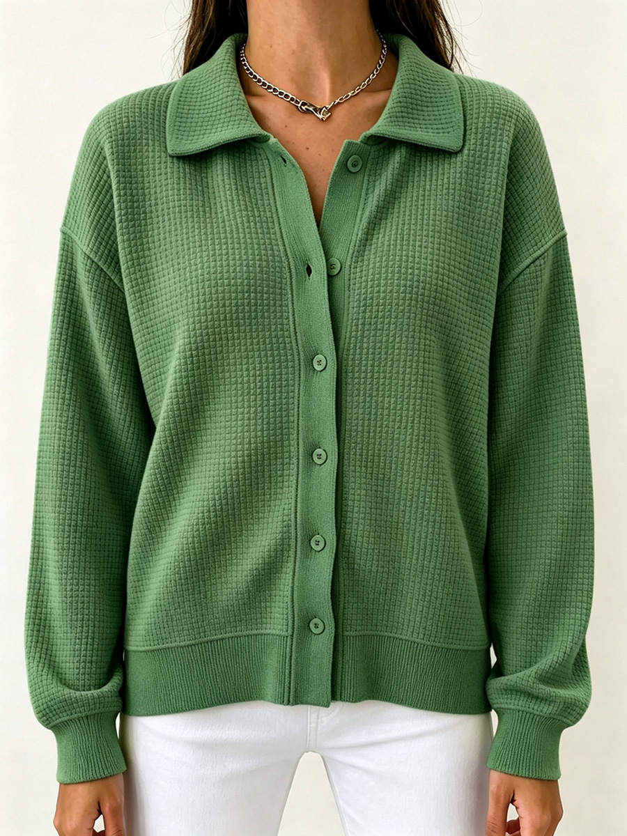 New Arrivals🔥 Classic Waffle Knit Collared Cardigan-retrostrom