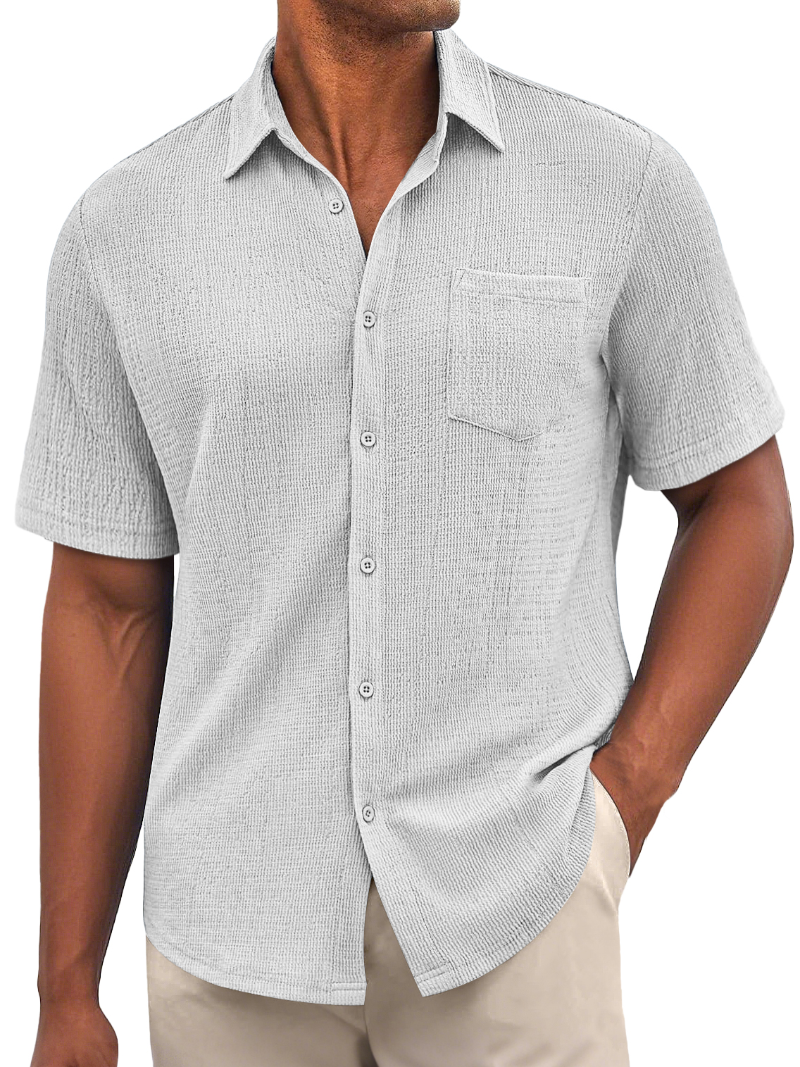 Men's Daily Bubble Wrinkle Casual Pocket Solid Color Short Sleeve Shirt-retrostrom