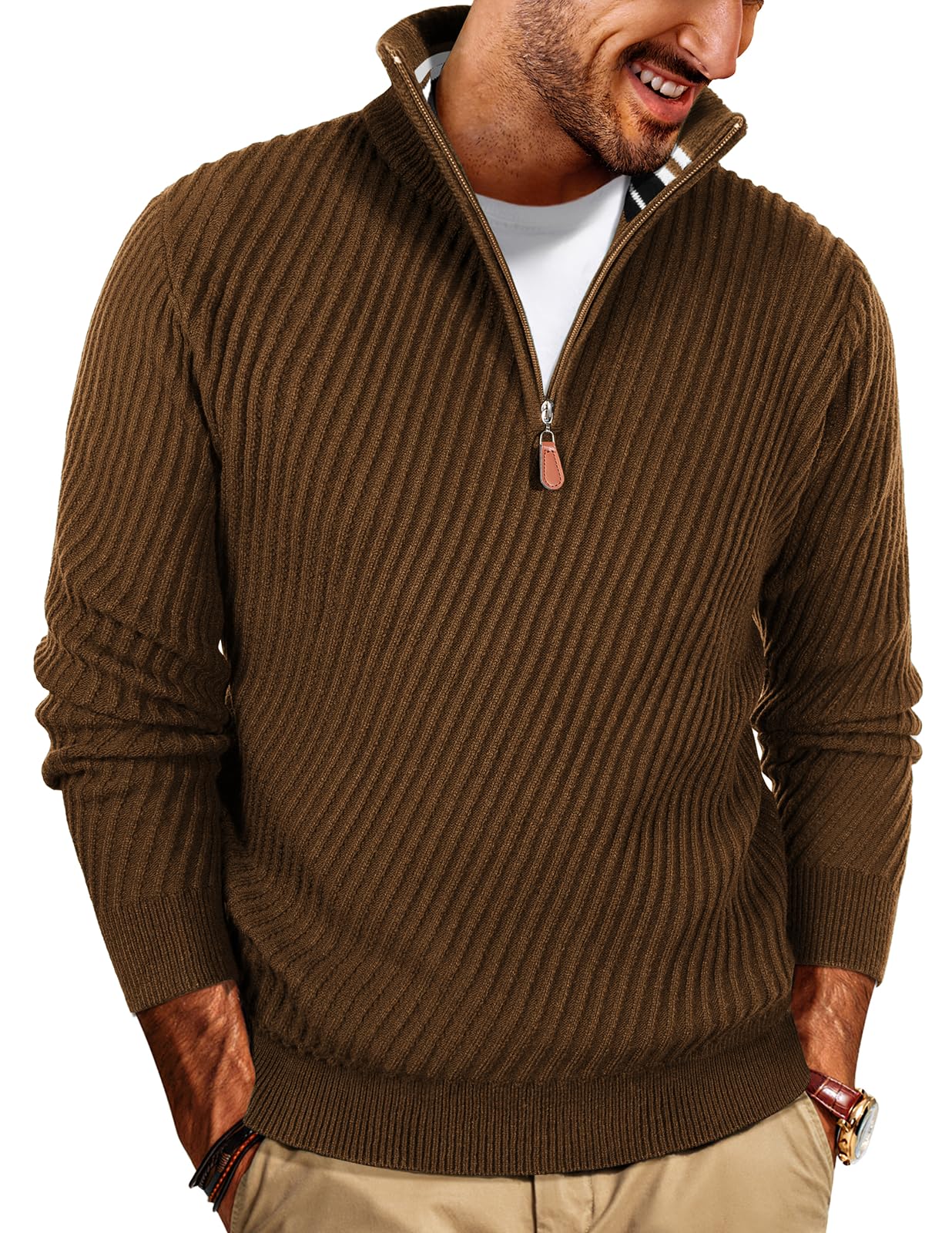 NEW🔥 Men's Zipper Pullover Sweater Casual Knit Sweater with Twill Texture-retrostrom