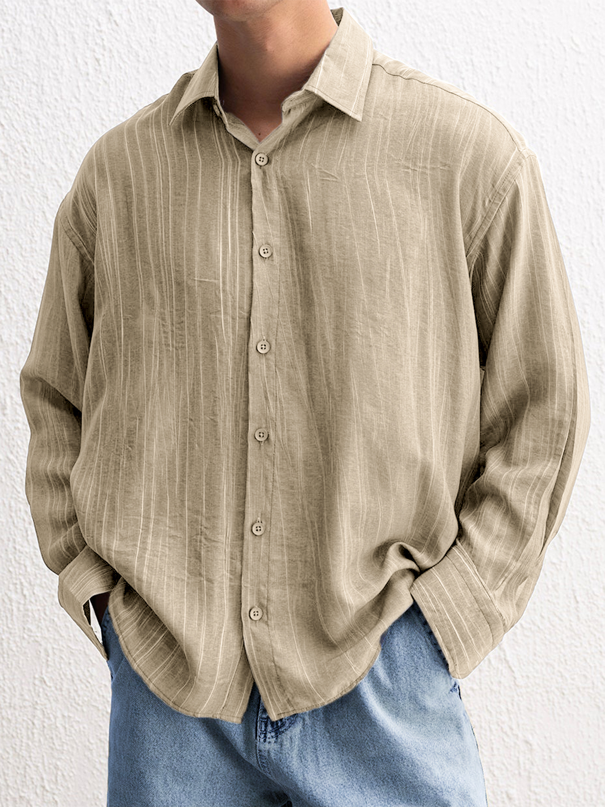 Men's Stylish Textured Casual Button-down Everyday Long Sleeve Shirt-retrostrom