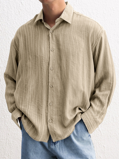Men's Stylish Textured Casual Button-down Everyday Long Sleeve Shirt-retrostrom