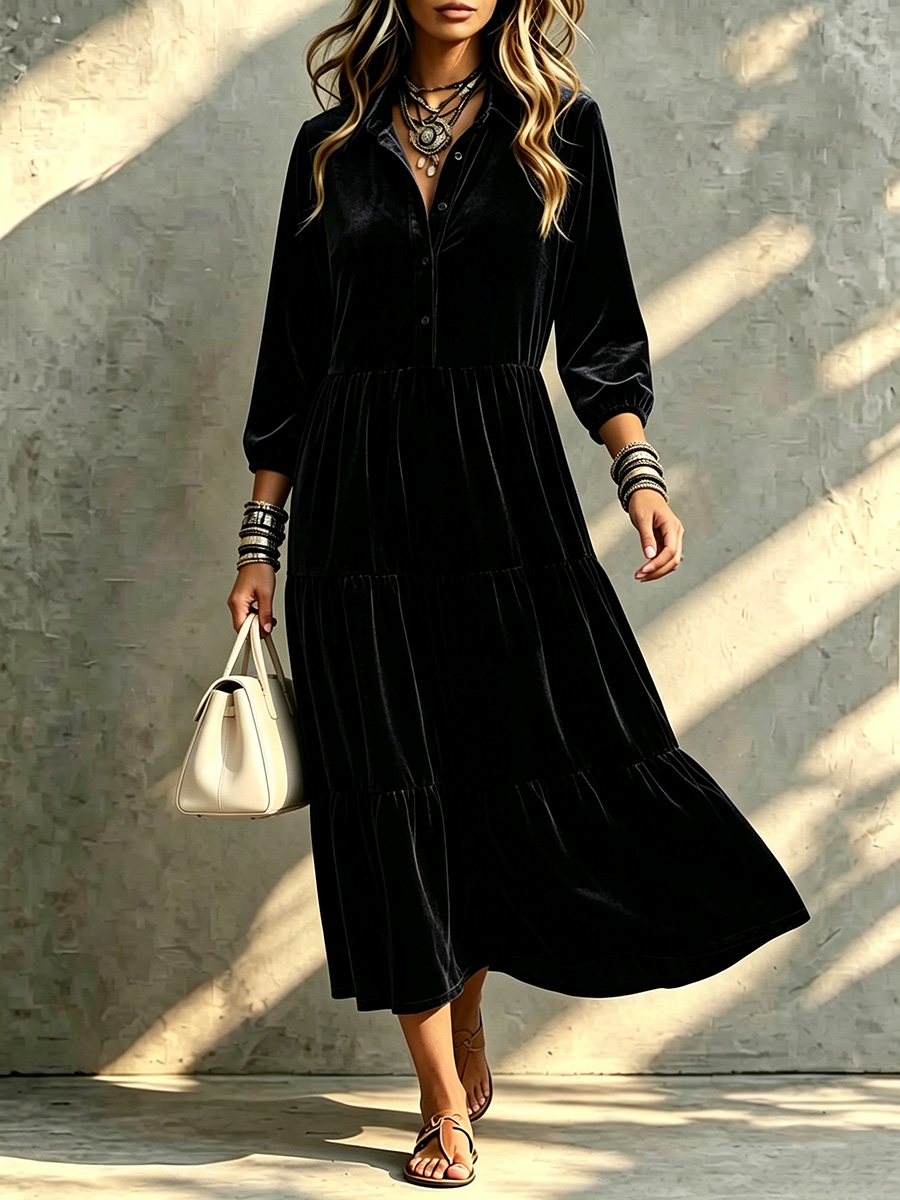New Arrivals🔥 Timeless Velvet Tiered Dress-retrostrom