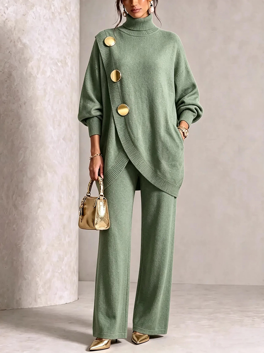 ⏰ LAST DAY SAVE 49% 💥 Gold-Button Asymmetric Knit Lounge Set-retrostrom