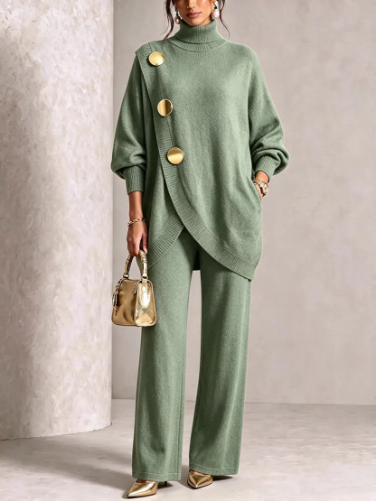 ⏰ LAST DAY SAVE 49% 💥 Gold-Button Asymmetric Knit Lounge Set-retrostrom