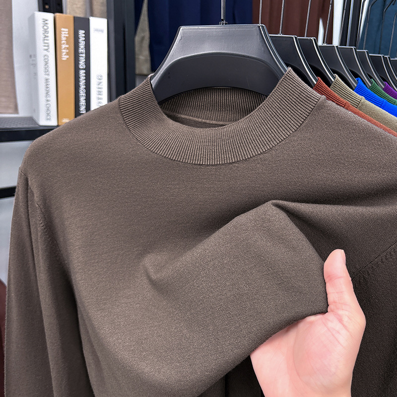 2025 Autumn and Winter Men's Stand Collar Cashmere Casual T-shirt-retrostrom