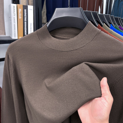 2025 Autumn and Winter Men's Stand Collar Cashmere Casual T-shirt-retrostrom
