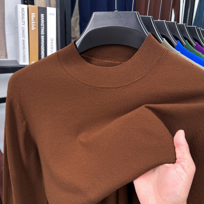 2025 Autumn and Winter Men's Stand Collar Cashmere Casual T-shirt-retrostrom