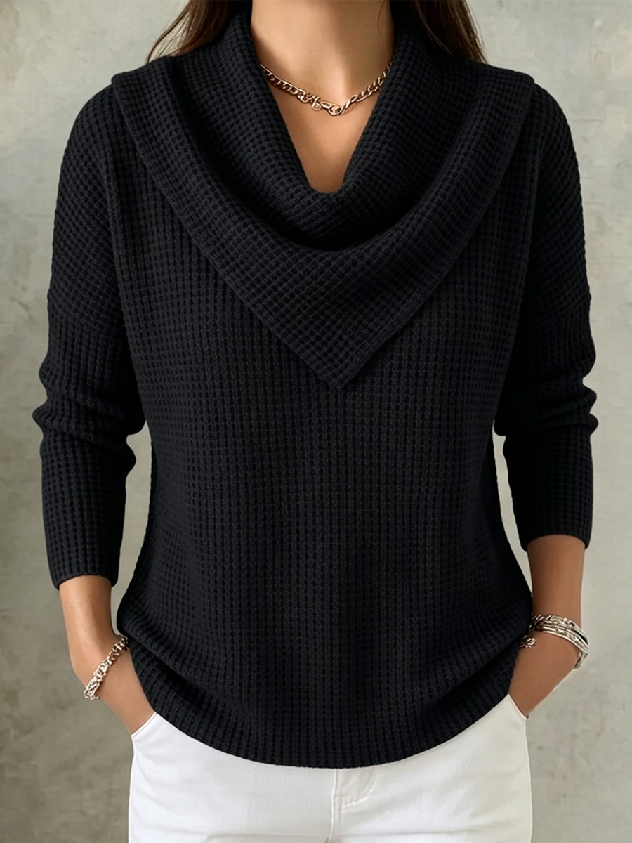 TODAY 49% OFF🔥 Elegant Retro Soft Triangle Neck Waffle Knit Sweatshirt-retrostrom