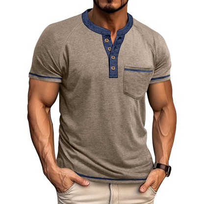 Men's Colorblock Short Sleeve Henley Shirt-retrostrom