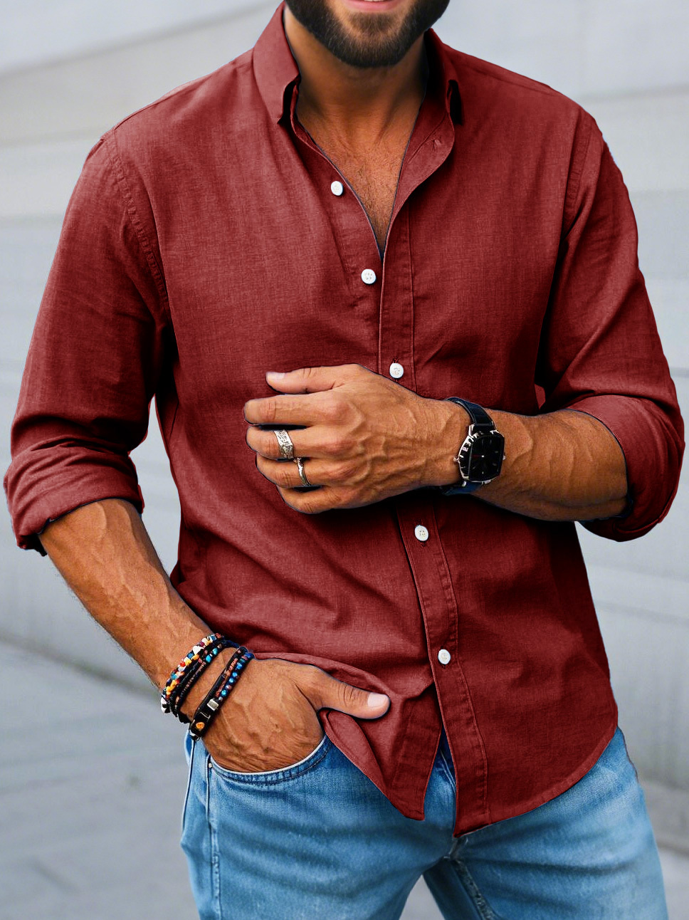 Men's Fashion Casual Lapel Long Sleeve Shirt-retrostrom