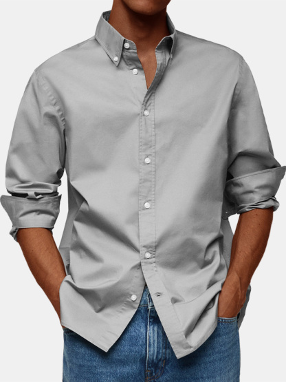 Men's Retro Solid Color Casual Lapel Comfortable Long Sleeve Shirt-retrostrom