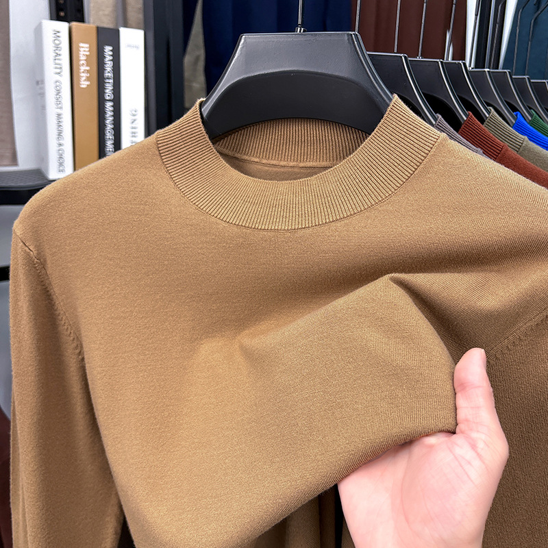 2025 Autumn and Winter Men's Stand Collar Cashmere Casual T-shirt-retrostrom