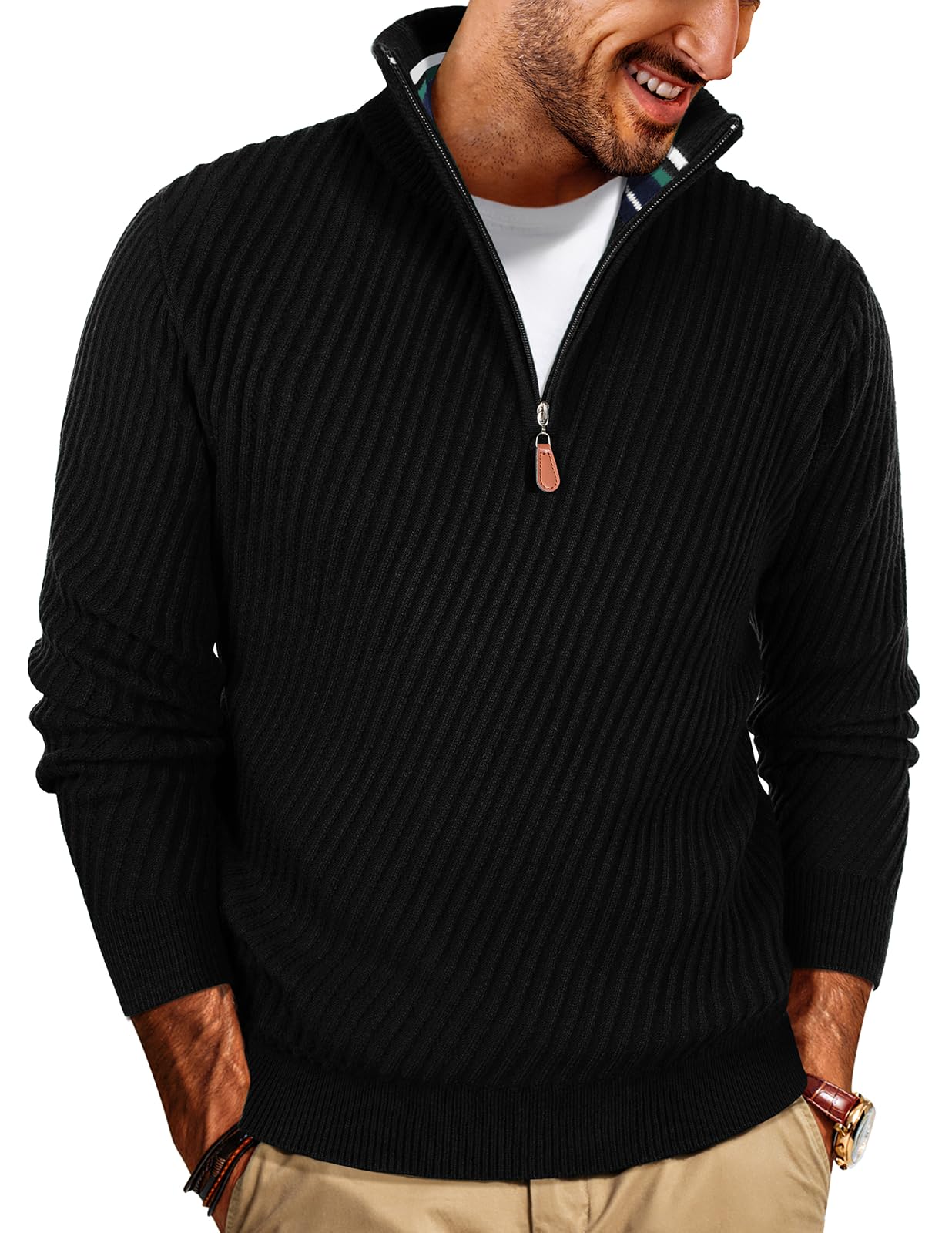 NEW🔥 Men's Zipper Pullover Sweater Casual Knit Sweater with Twill Texture-retrostrom