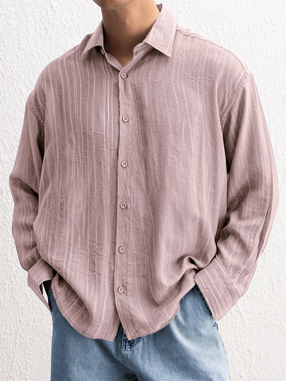 Men's Stylish Textured Casual Button-down Everyday Long Sleeve Shirt-retrostrom