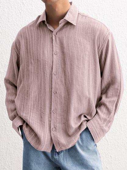 Men's Stylish Textured Casual Button-down Everyday Long Sleeve Shirt-retrostrom